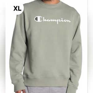 Champion Powerblend Graphic Crew Neck Sweatshirt In Ecology Green XL